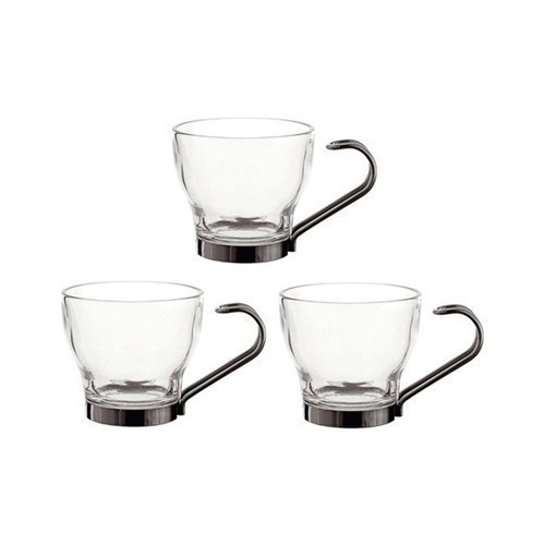 SET 3 TAZAS CAFE QUID SUPREME VIDRIO/INOX 11CL